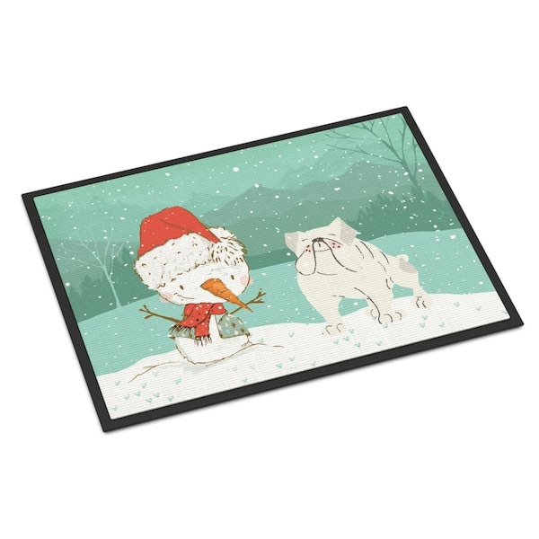 Carolines Treasures 24 x 36 in. White English Bulldog Snowman Christmas Indoor or Outdoor Mat CK2054JMAT - main